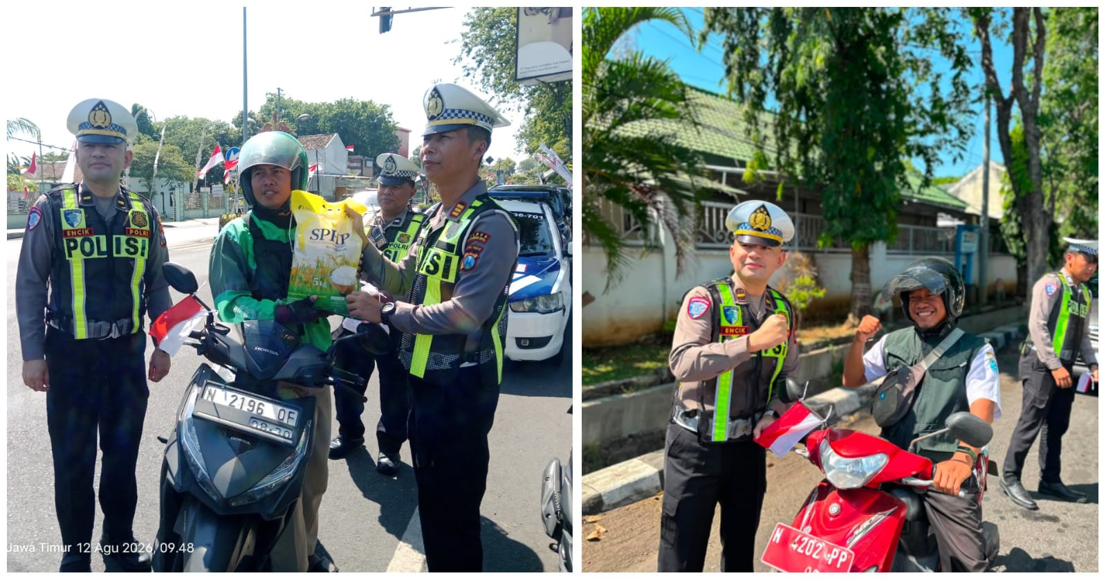 Sambut Hari Kemerdekaan, Satlantas Polres Probolinggo Kota Bagikan Bendera Merah Putih dan Sembako Untuk Pengguna Jalan Tertib Lalulintas